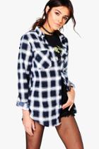 Boohoo Ania Check Flannel Shirt Navy