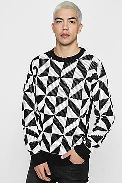 Boohoo Geo Contrast Knitted Jumper