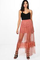 Boohoo Makala Eyelash Lace Tulle Maxi Skirt Rose