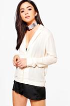Boohoo Rose Wrap Front Blouse Beige