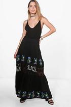 Boohoo Petite Embroidered Lace Insert Tiered Maxi Skirt