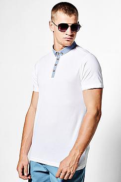Boohoo Chambray Collar Jersey Polo