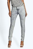 Boohoo Lara High Waist Acid Wash Tube Jean Blue