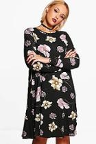 Boohoo Plus Naomi Dark Floral Print Swing Dress