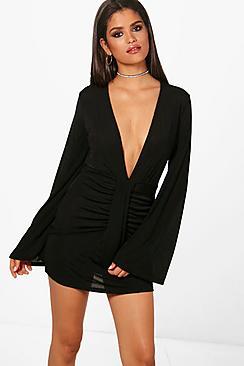 Boohoo Eli Drape Detail Long Sleeve Bodycon Dress