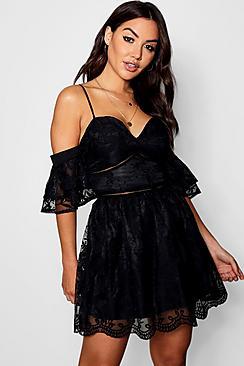 Boohoo Sally Sweetheart Lace Skater Dress