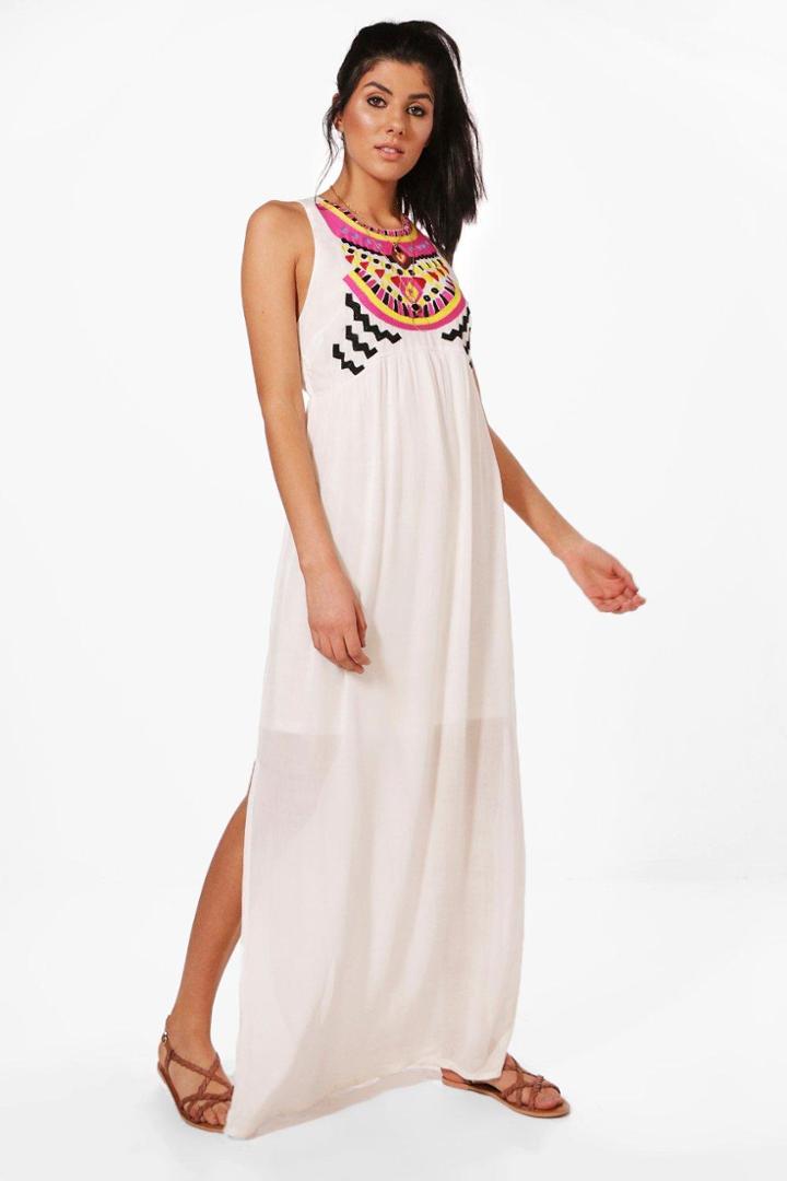 Boohoo Alli Embroidered Maxi Dress White