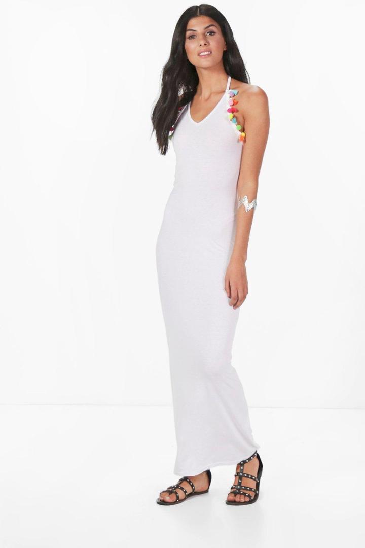Boohoo Rosie Tassel Trim Halterneck Maxi Dress White