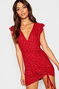 Boohoo Metallic Spot Ruched Bodycon Dress
