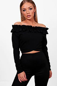 Boohoo Rena Ruffle Wrap Crop Top