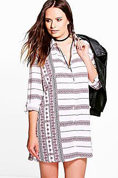 Boohoo Reema Printed Stripe Shirt Dress