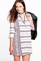Boohoo Reema Printed Stripe Shirt Dress