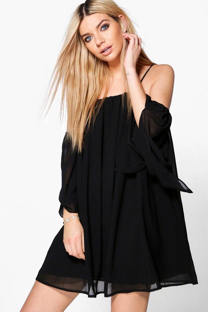 Boohoo Astrid Cold Shoulder Swing Dress Black