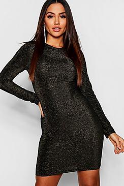 Boohoo Metallic Knit Long Sleeve Mini Dress