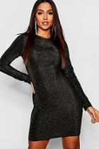 Boohoo Metallic Knit Long Sleeve Mini Dress