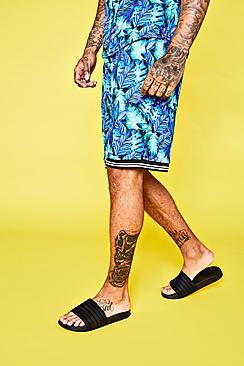 Boohoo Crepe Palm Print Mid Length Short Co-ord