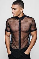 Boohoo Short Sleeve Mesh Shirt With Polka Dot Flock