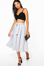 Boohoo Aalia Belted Ribbed Full Midi Skirt Dove