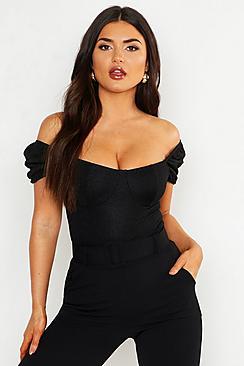 Boohoo Textured Off The Shoulder Crop Top