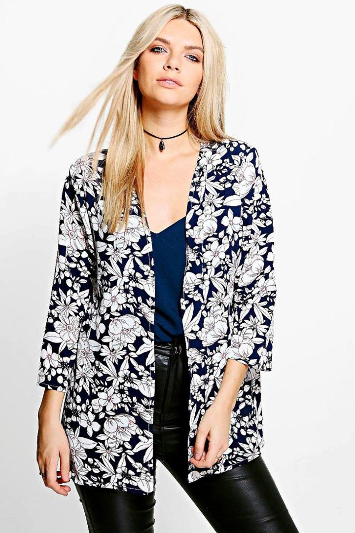 Boohoo Lauren Floral Kimono Navy