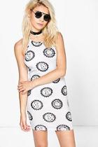 Boohoo Nina Moon & Sun Print Halter Bodycon Dress