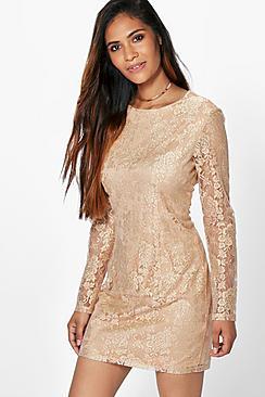 Boohoo Aleesha Metallic Lace Bodycon Dress
