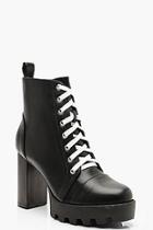 Boohoo Contrast Lace Cleated Heel Hiker Boots