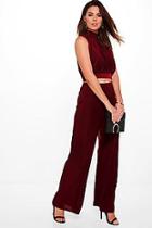 Boohoo Mia Slinky High Neck Crop & Wide Trouser Co-ord