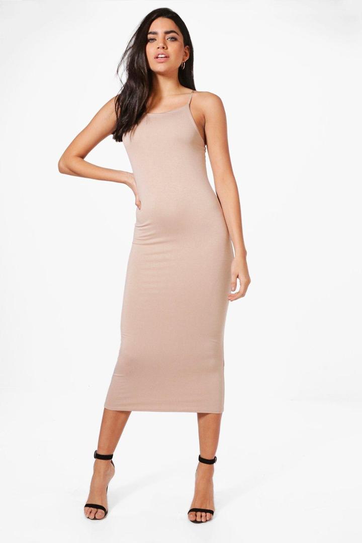 Boohoo Sophie Strappy Bodycon Midaxi Dress Sand