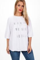 Boohoo Plus Laura Slogan Mesh Overlay T-shirt White