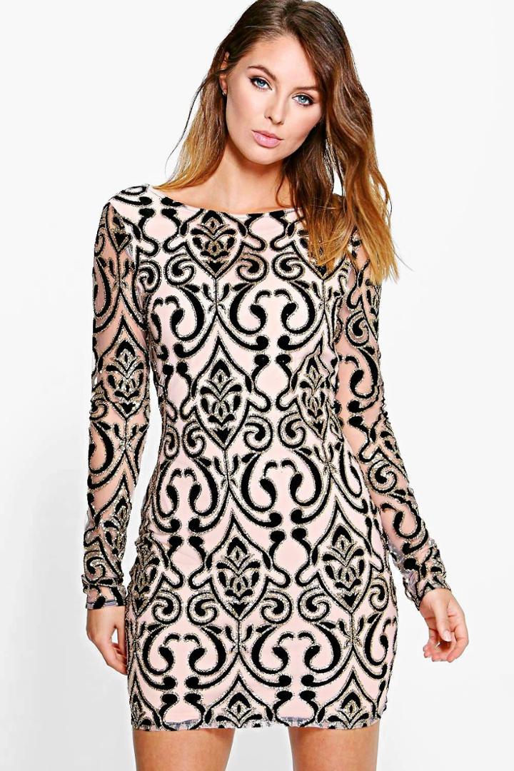 Boohoo Boutique Vicky Sequin Velvet Bodycon Dress Black