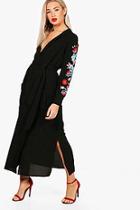 Boohoo Ali Embroidered Sleeve Tie Waist Maxi Dress