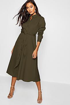 Boohoo Belted Utility Midi Shirt Dress