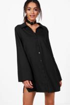 Boohoo Sabina Wide Sleeve Cotton Shirt Dress Black