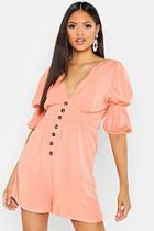 Boohoo Tall Puff Sleeve Button Front Playsuit