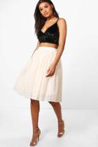 Boohoo Boutique Amala Grid Tulle Full Midi Skirt Cream
