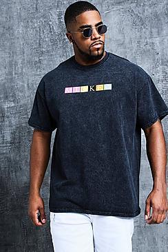 Boohoo Disney Big And Tall Acid Wash Neon Printed Tee