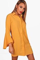 Boohoo Suzannah Flare Sleeve Shirt Dress