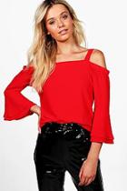 Boohoo Rosie Cold Shoulder Ruffle Sleeve Blouse