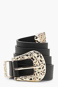 Boohoo Vanessa Filigree Buckle & Metal Tipped Western Belt