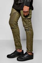 Boohoo Skinny Fit Cargo Biker Jeans With Zips Khaki
