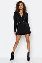 Boohoo Woven Scallop Military Button Blazer