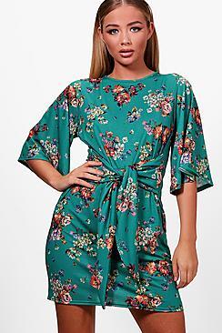 Boohoo Amelia Tie Front Floral Shift Dress