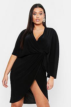 Boohoo Plus Slinky Knot Detail Wrap Midi Dress