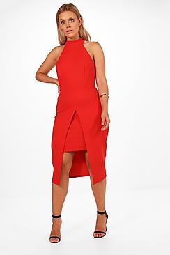 Boohoo Plus Lucy High Neck Split Front Midi Dress