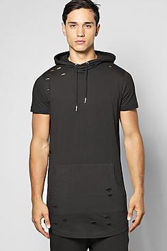 Boohoo Hooded Destoyed T-shirt