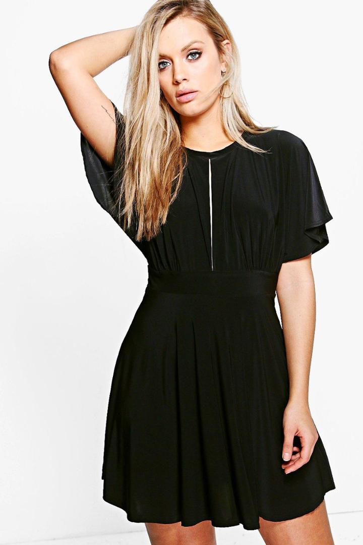 Boohoo Plus Sasha Slinky Batwing Skater Dress Black