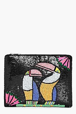 Boohoo Florence Toucan Bird Embellished Clutch Bag