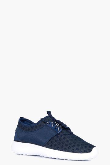 Boohoo Emma Spot Mesh Sports Trainer Navy