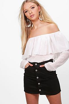 Boohoo Textured Woven Off The Shoulder Top